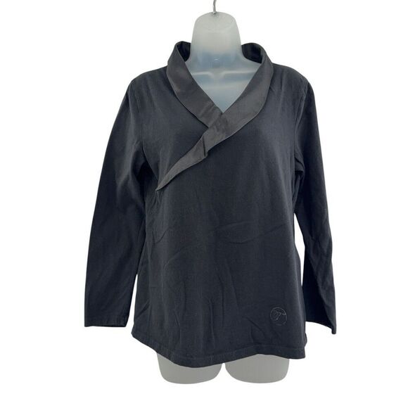 Temperley London M Black Satin Collar Scoop Cotton T Shirt Top Long Sleeve - Picture 2 of 12